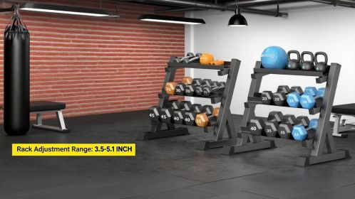 1100 LB Capacity Heavy Duty Steel Rack: 3-Tier Storage for Adjustable Dumbbells (5-45 lbs) - Perfect Home Gym Organizer.
