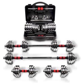 Adjustable Dumbbell Set With 3 in 1 Dumbbell Barbell Metal Connecting Rod, Chromed Weights, Hardcover Gift Box, Adjustable Weight Sets up to 44lb
